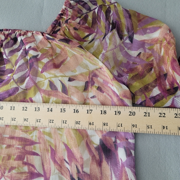 Lucky Brand Botanical Chiffon Blouse Women's Size L Tiered Sleeves & Hem Lined - Picture 3 of 11